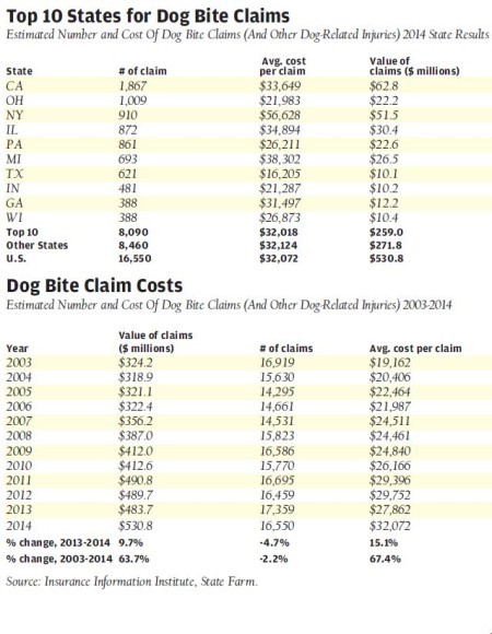 Top 10 states for dog bite claims